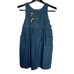 New Blue Diamond Girls Dress Button Up Jumper Denim Mouse Embroidered Large